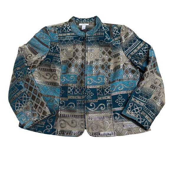 DRESSBARN JACKET TAPESTRY COLORFUL ABSTRACT FULL ZIP SIZE XL ART TO WEAR - Picture 4 of 11